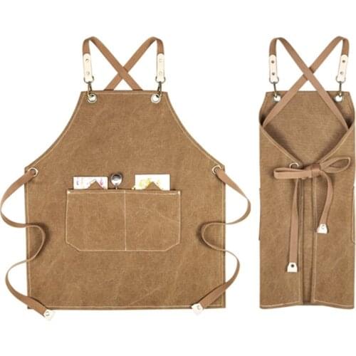 Khaki Kids Canvas Apron Cotton Straps Children School Painting Craft DIY Class Drawing Family Party Baking Cooking Clothes D74