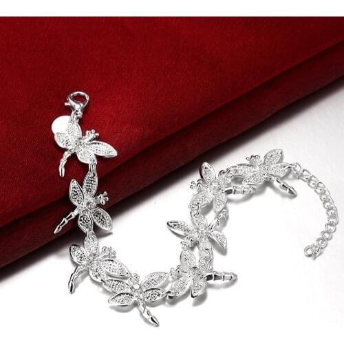 Hot fine crystal dragonfly chain 925 sterling silver Bracelets for woman classic Wedding party Christmas Gifts fashion Jewelry