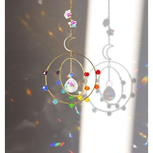 Sun Moon Crystal Prisms Hanging Rainbow Chaser Lighting Accessories for Window Curtains Pendant Home Garden Car Lamp Decor Gifts