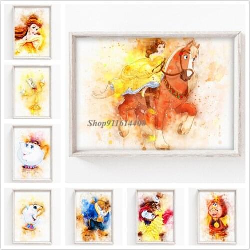 Anime Canvas Painting Catroon Beauty&The Beast Poster and Print Disney Belle Movie Wall Art Pictures for Kids Bedroom Home Decor