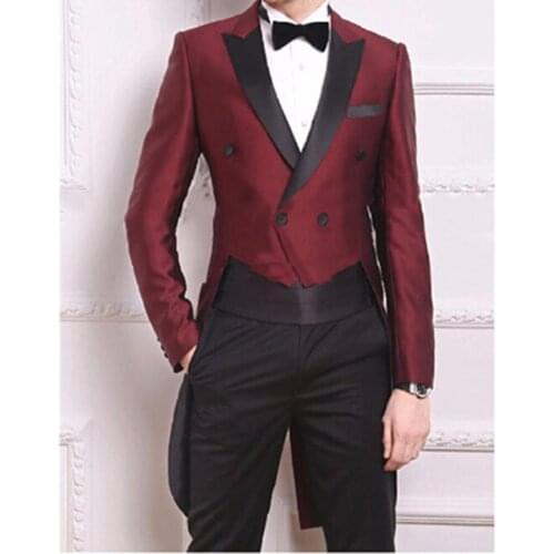 Classic Groomsmen Peak Lapel Groom Tuxedos Tailcoat/morning Style Men Suits Wedding/Prom Best Man Blazer( Jacket+Pants+Bow Tie )