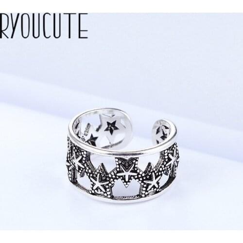 Punk Vintage Star Rings for Women Silver Color Jewelry Girls Adjustable Size Open Finger Rings
