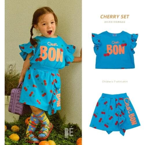 Clothing Sets Baby Girls Summer Clothes Cherry Print Short T Shirt Shorts Kids Girl Casual Clothing Blue Cute Outfits For Girls