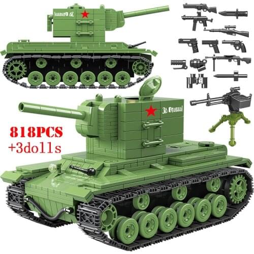 Military Soviet Russia KV 2 Heavy Tank Building Blocks City WW2 Soldier Police Weapons Technical Bricks Toys Gifts for Children