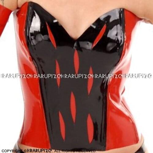 Red With Black Trims Sexy Latex Corsets Lacing At Back And Rubber Bustiers Top CY-0027