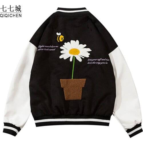 Daisy Embroidery Mens Baseball Jacket Streetwear Hip Hop Jackets Men Outerwear Bomber Jacket Harajuku Japanese Coat Couple