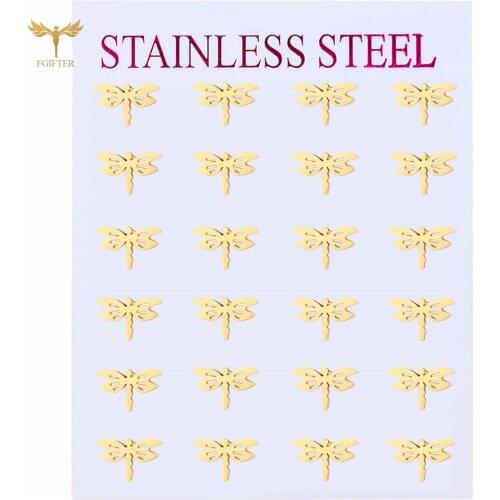 Fashionable Cheap Golden Stud Earrings for Women Sweet Dragonfly Earring Girls Womens Stainless Steel Jewelry Set Wholesale