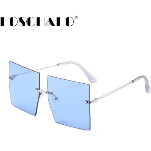 Fashion Oversized Square Rimless Sunglasses Women Brand Designer Flat Top Big Sun Glasses Female One Piece Travel Gafa de sol