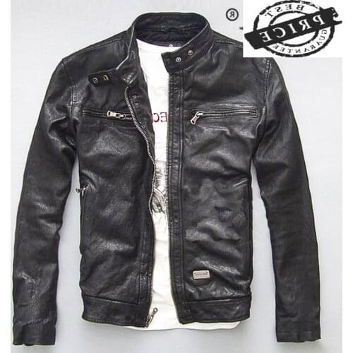 Men Leather Jacket 100% Genuine Real Sheep Goat Skin Brand Black Male Bomber Motorcycle Biker Mans Coat Autumn Spring Clothes