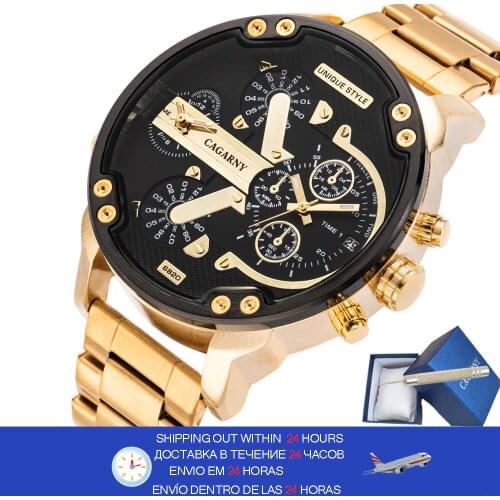 Cagarny Gold Relogio Masculino Men Watches Luxury Brand Mens Watch Dual Display Steel Military Quartz Wristwatch reloj hombre