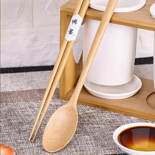 Japanese-style Natural Wood Chopsticks Spoon Set Rice Soup Grain Handmade Household Kicthen Tableware Dinnerware Sets