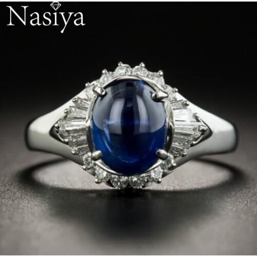 Nasiya Classic Vintage Create Blue Sapphire Ring 925 Sterling Silver Fine Jewelry Gemstone for Women Anniversary Engagement Gift