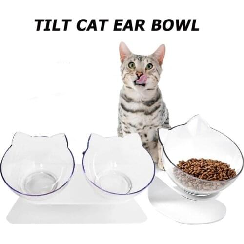 Non-slip Cat Bowls Removable Oblique Pet Bowl with Raised Stand Transparent Cats Dogs Feeders Water Food Holder Pet Supplies