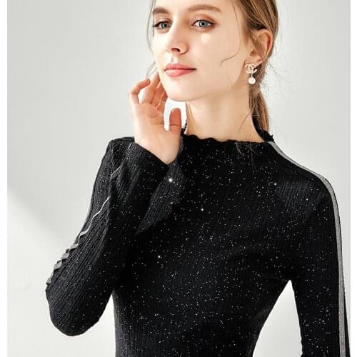 Autumn And Winter Latin Dance Tops Women Dance Practice Shiny Long Sleeve Black Shirt Lady Ballroom/Rumba Dance Costumes VO467