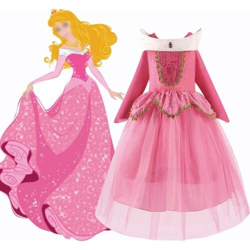 3 4 6 8 10 Years Girls Sleeping Beauty Party Gown Children Aurora Halloween Princess Costume Kids Birthday Christmas Clothes