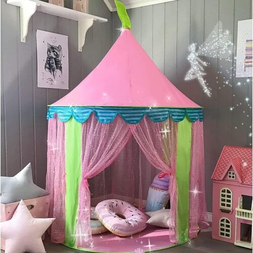 Pink Children’s Tent Wigwam Portable Princess Castle for Girls Large Kids Play House Teepee Girl Tiny Houses Tipi Christmas Gift
