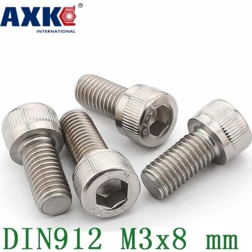 Parafuso Free Shipping Axk 100pcs/lot Metric Thread Din912 M3x8 Mm M3*8 304 Stainless Steel Hex Socket Head Cap Screw Bolts