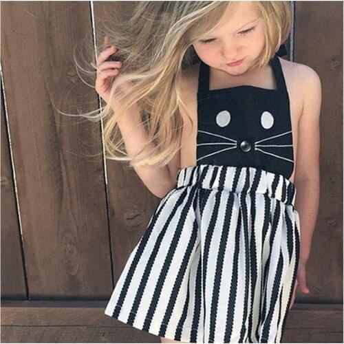 Striped Cartoon Cat Baby Girl Dress Cute Toddler Girl Clothing Girls Dresses Summer 2017 Strap Princess Dress Girls Clothes