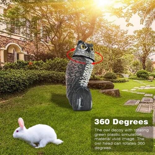 Realistic 360 Degree Rotating Bird Repulsive Fake Owl Decoy Bird Scare Sound And Shadow Control Scarecrow Owl Decoy Statue