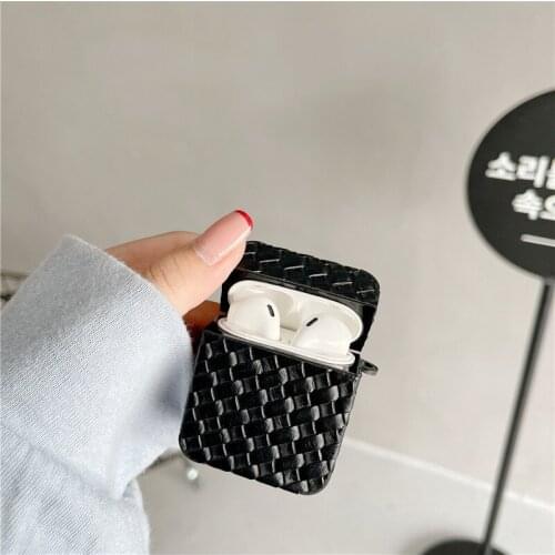 Luxury Leather Weaving Grid Pattern Earphone Case for Apple AirPods1 / 2 Pro3 Earbuds Soft Cover Wireless Bluetooth Headset Box