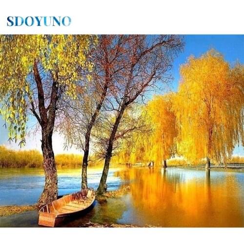 SDOYUNO DZDP621 Full Square/Round Diamond Painting Autum Scenery 5D DIY Diamond Embroidery Kits Mosaic Pattern Home Decor