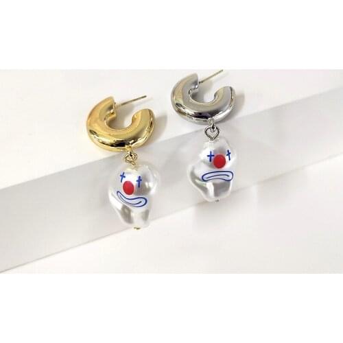 Baroque Irregularity Copper Imitation Pearl Clown Drop Earring Gold Color Fashion Jewelry Women Gift European Series