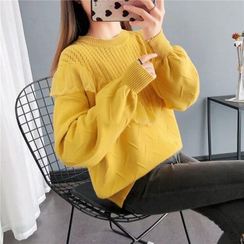 Spring and Autumn New Womens Sweater Korean Style Loose Lace Edge Pullover Knit Student Top Woman Sweaters Plus Size Clothes