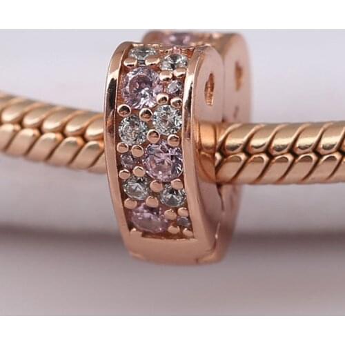 Sparkling Arcs of Love Clip Charm fit Lady Bracelet Bangle Rose & Clear CZ Authentic S925 DIY Jewelry
