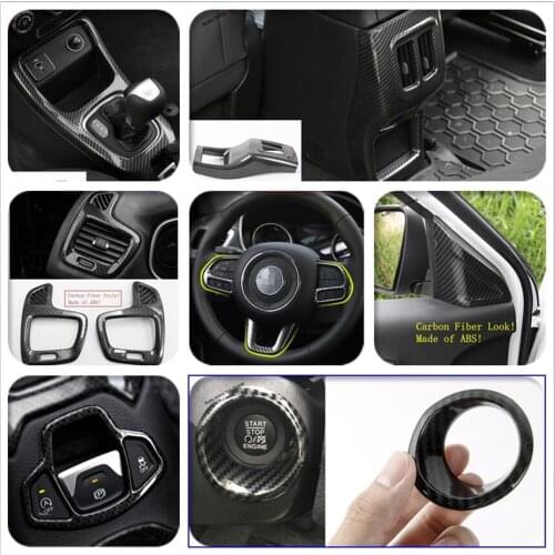 Yimaautotrims Carbon Fiber Look Interior Refit Kit For Jeep Compass 2017 - 2020 Air / Gear Box Panel / Steering Wheel Cover Trim