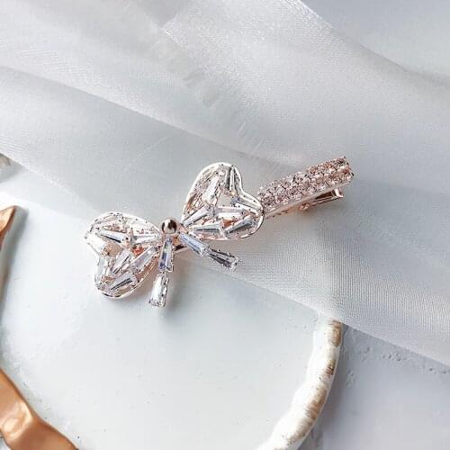 Hair Clips for Women Fashionable Crystal Bow Light Luxury Hairpin Geometric Lovely Student Hair Accessories Jewelry Wholesale