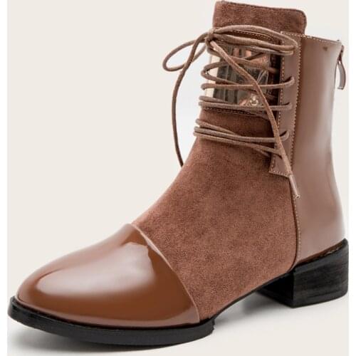 Women Boots Genuine Leather Flat Martin Ankle Boots Womens Motorcycle Boots Autumn Shoes Women Winter Patent leather