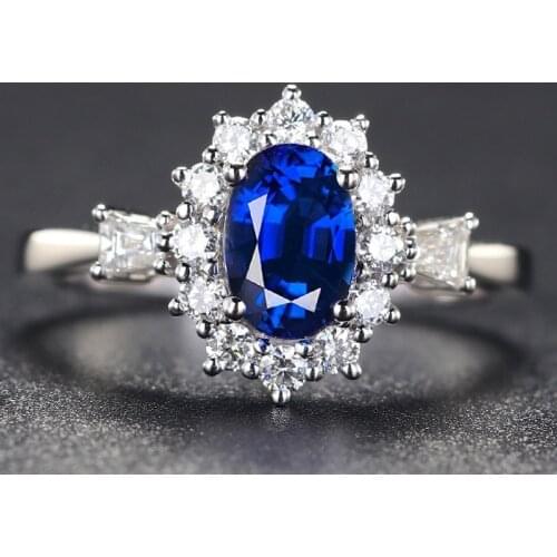 Princess Diana Rings Oval Simulation Sapphire Open Rings Elegant Blue Cubic Zirconia Rings for Women Wedding Engagement Jewelry