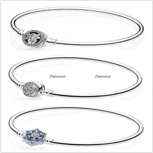 925 Sterling Silver Bangle Poetic Blooms Clasp Snake Chain Bracelet Bangle Fit Women Bead Charm Fashion Jewelry