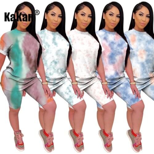 KaKan Boutique Casual Printing Jumpsuit Suits Home Service Tie-dye Sports Jumpsuit Two-piece Suit
