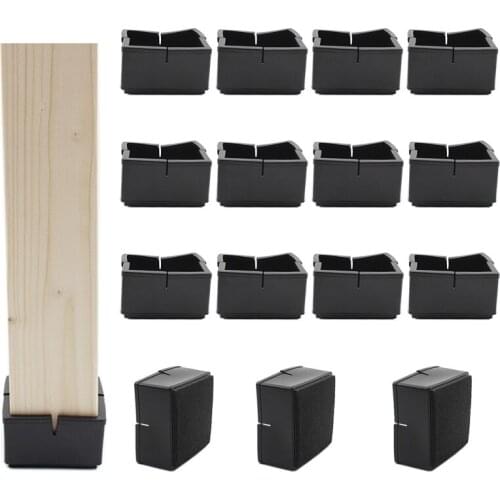 16Pack Chair Leg Floor Protectors Chair Leg Caps Fit for Rectangles or Squares Table Chair Feet Protectors with Felt Pads Black