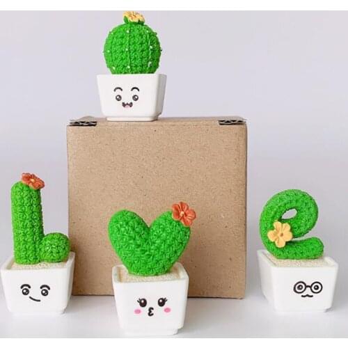 4Pcs Adornments Bonsai Prop Cactus Decoration Resin Plant Potted Car Decoration
