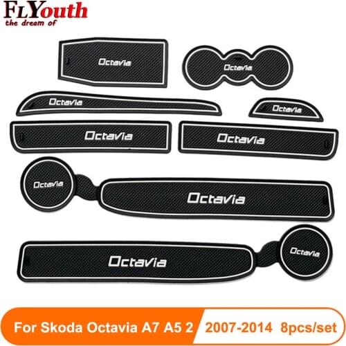 8PCS For Skoda Octavia A7 A5 2 2007-2014 3D Rubber Car Anti Slip Mat Interior Door Pad/Cup Mat Car Accessories Styling