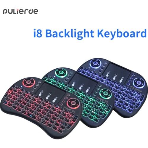 PULIERDE i8 English 2.4GHZ mini backlight Keyboard Wireless Air Mouse gaming qwerty Touchpad Handheld for Android TV BOX Mini PC