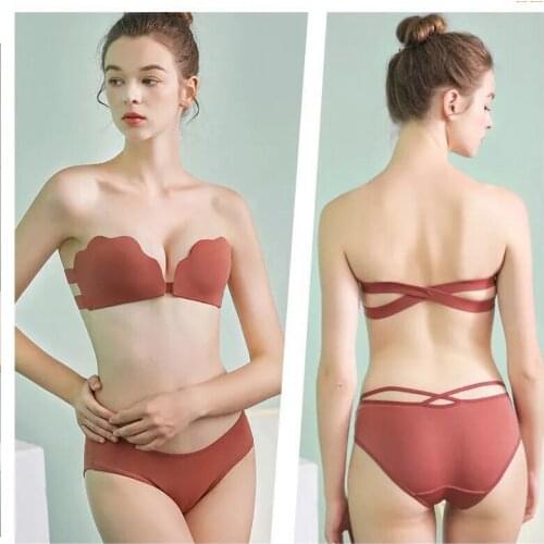 Strapless Female Small Gathered Non-Slip Front Buckle No Steel Ring Invisible Bra Thin Summer Tube Top Chest Sticker Underwear