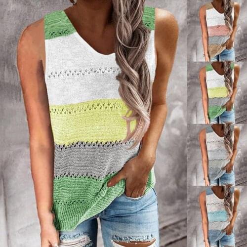 Skin-friendly Top Knitted Color Block Vest for Office Women Vest Skin-friendly Top Knitted Color Block Vest for Office