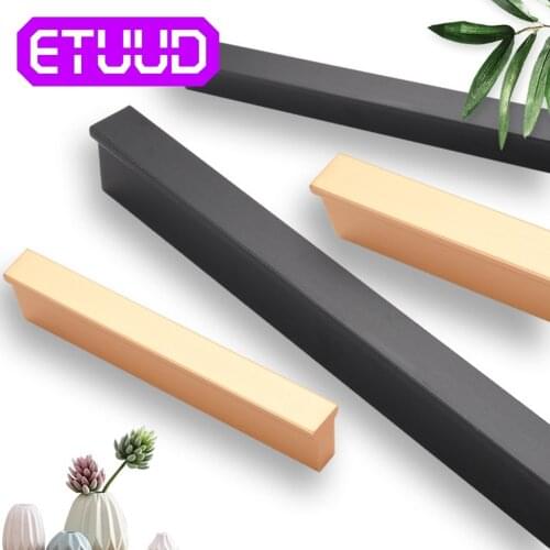 Black Cabinet Handles Gold T Bar Aluminum Alloy Kitchen Cupboard Pulls Drawer Knobs Furniture Handle Hardware Europe Style