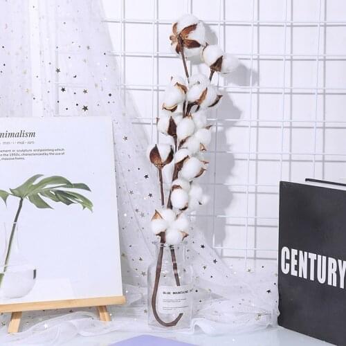White Artificial Cotton Flower Branch Wedding Decorative Flower Dried Fake Cotton Floral Plants 10 Head Home Flower Arrangement