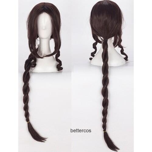 Final Fantasy VII FF7 Aerith Gainsborough Cosplay Wigs Long Braided Brown Heat Resistant Synthetic Hair Wig + Wig Cap