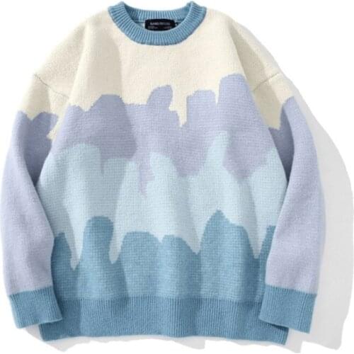 Ins Autumn Winter Pullover Sweater Contrast Crew Neck Womens Fashion Long Sleeves Casual Knitwear Loose Couples Lovers Clothing