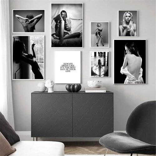 Sexy Woman Wall Art Painting Black And White Fashion Poster Smoking Girl Canvas Print Modern Wall Pictures For Living Room Decor