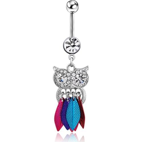 Tassel Owls Blue Piercings Bird Navel Belly Rings Sexy Bikini Body Jewelry Women Girls leaves Belly Button Rings Summer Holiday