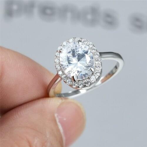 Classic Oval Four Prong Lab Diamond Engagement Rings For Women 100% 925 Sterling Silver White Zircon Ring Female Wedding Jewelry