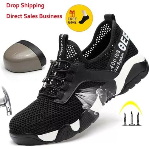 Men Women Steel Toe Work Safety Shoes Lightweight Breathable Reflective Casual Sneaker Prevent piercing Women Protective boots