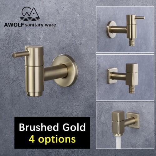 Solid Brass Washing Machine Tap 1/2 Brushed Gold Wall Mounted Mop Pool Tap Garden Outdoor Square Faucet Tap AF6147