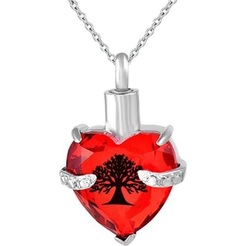 Fashion Heart Necklace Birthstone Tree of Life Pendant Cremation Urn Necklace for Ashes Custom Memorial Jewelry